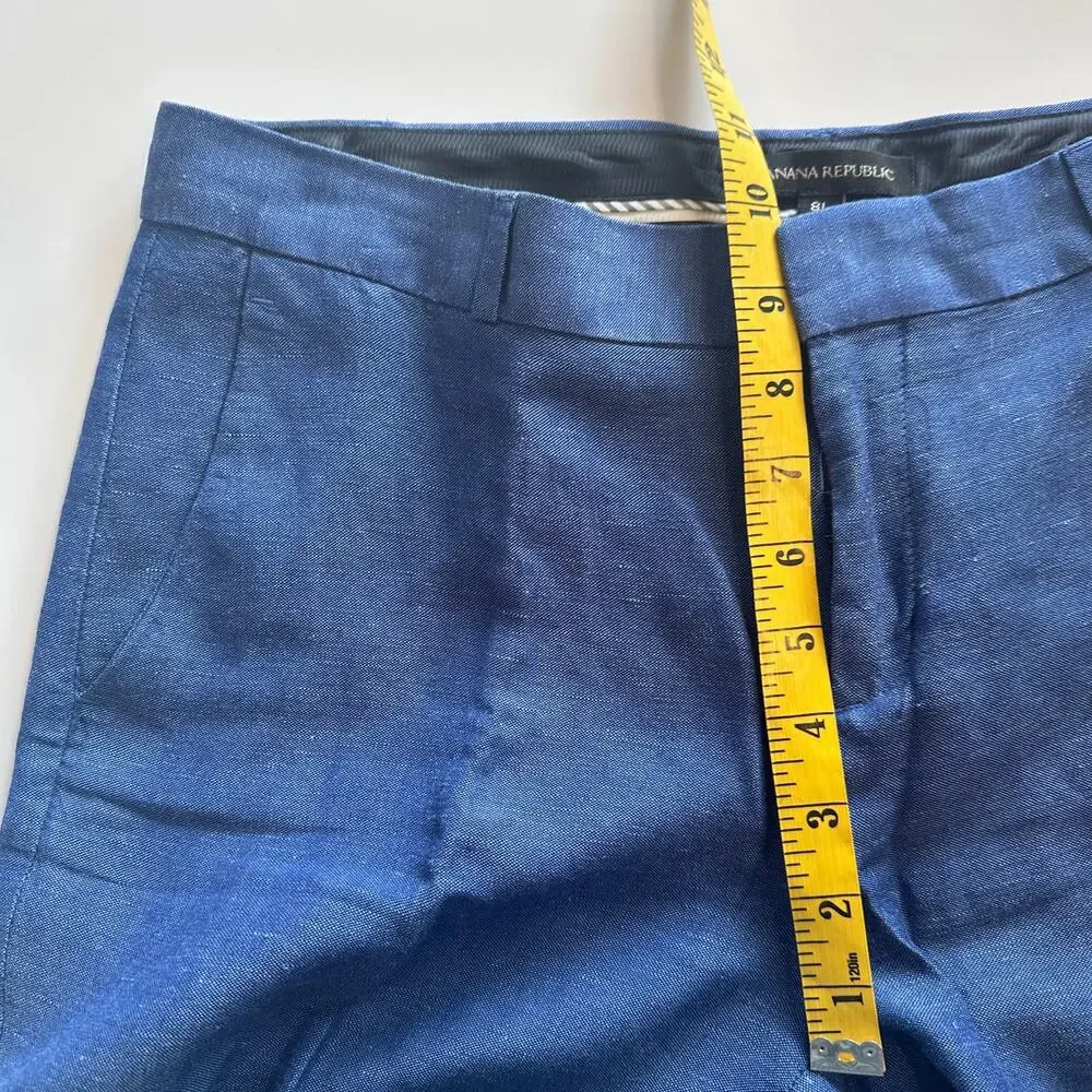 Banana Republic Avery Pants Womens Sz 8L Blue Linen Blend Trousers 8 Long Tall